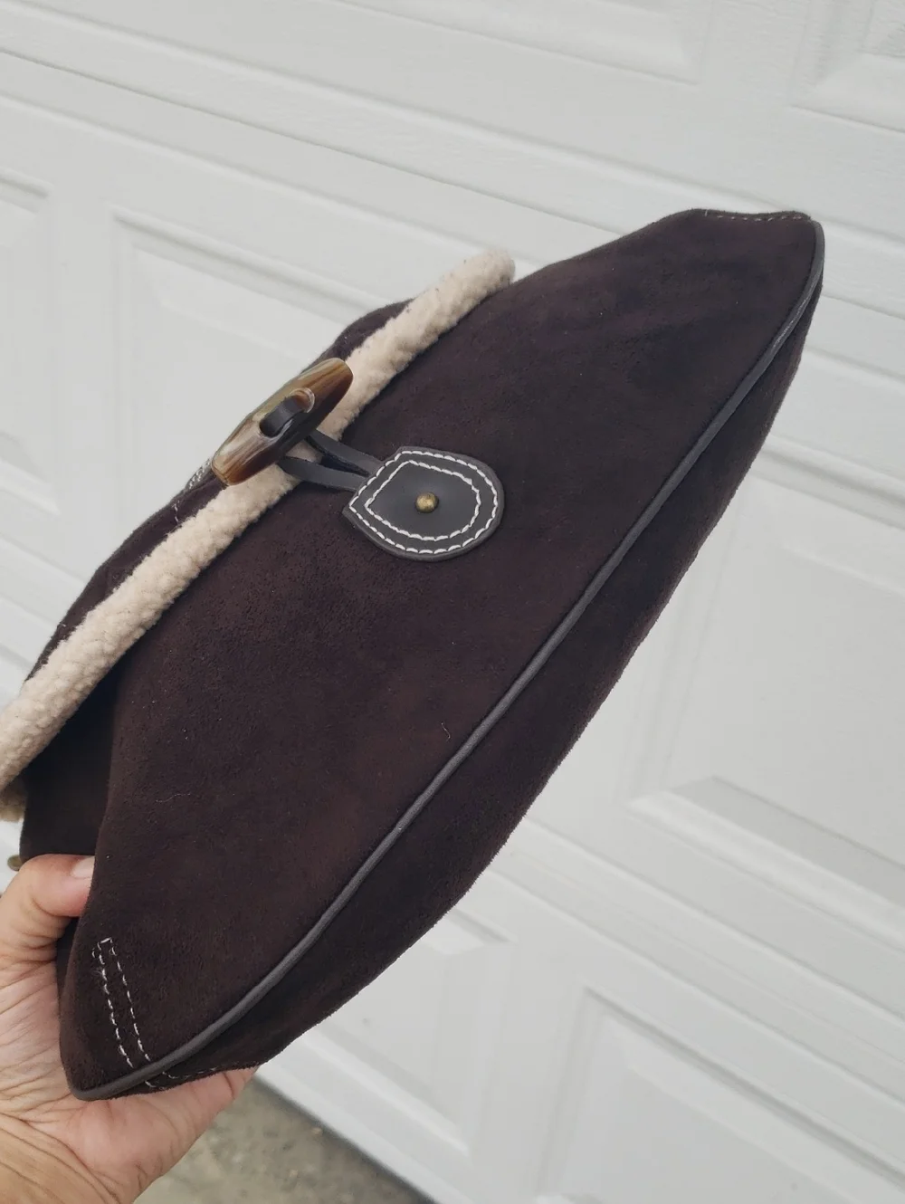 Old Navy Faux Leather Suede Sherpa Quilted Toggle Hobo Bag Y2K Brown Coquette